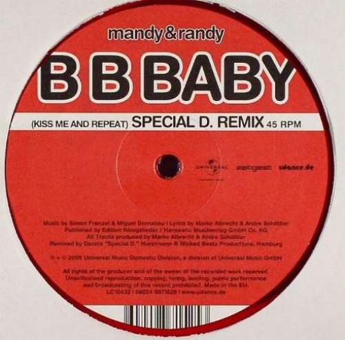 Cover Mandy & Randy - B B Baby (Kiss Me And Repeat) (Special D. Remix) (12, S/Sided, Red) Schallplatten Ankauf