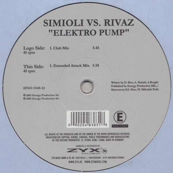 Cover Simioli* vs. Rivaz - Elektro Pump (12) Schallplatten Ankauf