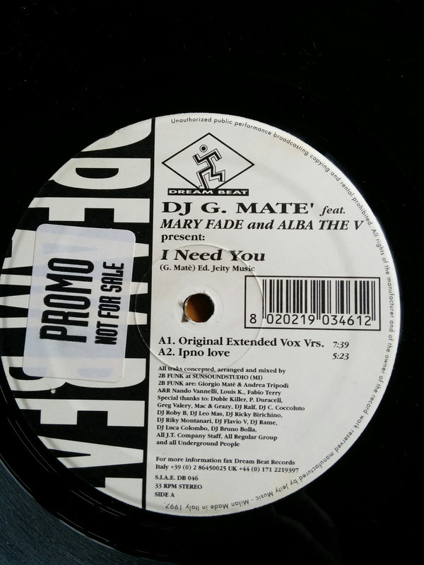 Bild DJ G. Mate'* Feat. Mary Fade And Alba The V - I Need You (12) Schallplatten Ankauf