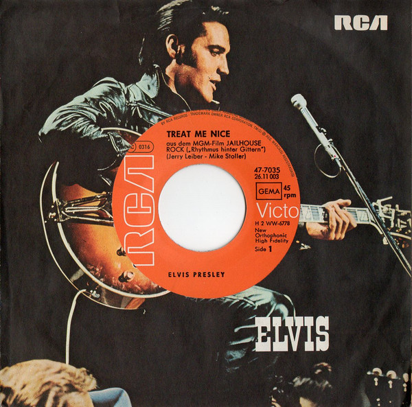 Cover Elvis Presley - Treat Me Nice / Jailhouse Rock (7, Single, RE, Ora) Schallplatten Ankauf