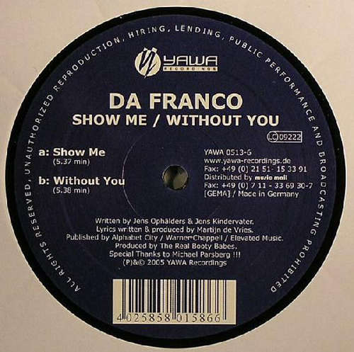 Cover Da Franco - Show Me / Without You (12) Schallplatten Ankauf