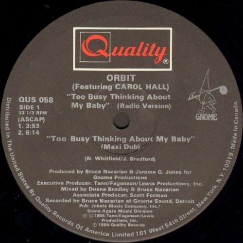 Cover Orbit (3) Featuring Carol Hall - Too Busy Thinking About My Baby (12) Schallplatten Ankauf
