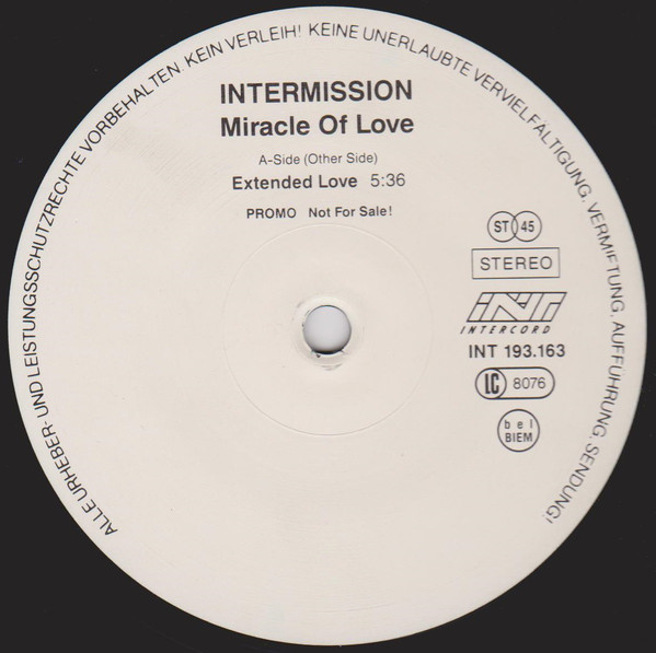Cover Intermission - Miracle Of Love (12, S/Sided, Promo) Schallplatten Ankauf