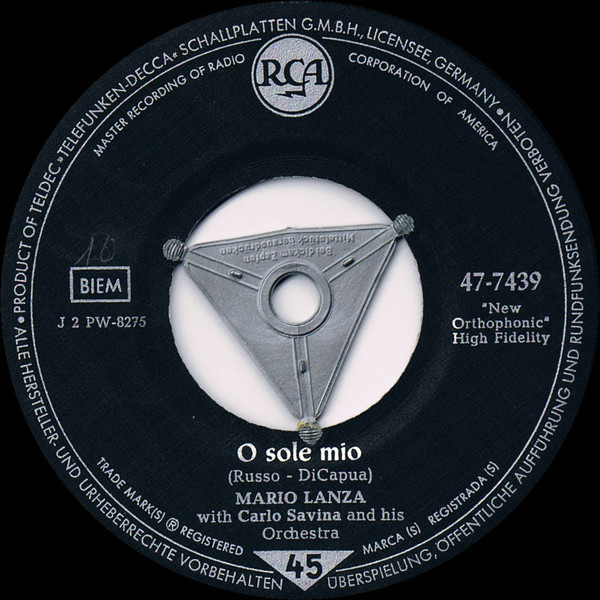 Cover Mario Lanza - O Sole Mio / For The First Time (Come Prima) (7, Single) Schallplatten Ankauf