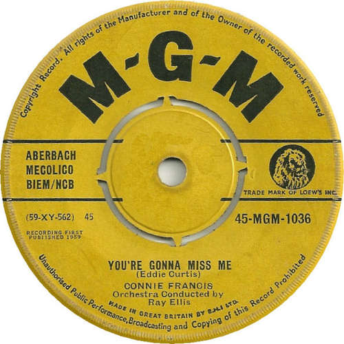 Cover Connie Francis - You're Gonna Miss Me (7, Single) Schallplatten Ankauf