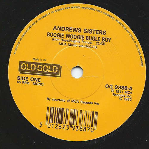 Cover Andrews Sisters* - Boogie Woogie Bugle Boy / Bounce Me Brother With A Solid Four (7, Mono) Schallplatten Ankauf