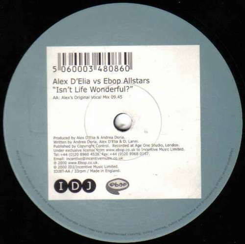Cover Alex D'Elia vs. Ebop Allstars* - Isn't Life Wonderful? (12) Schallplatten Ankauf