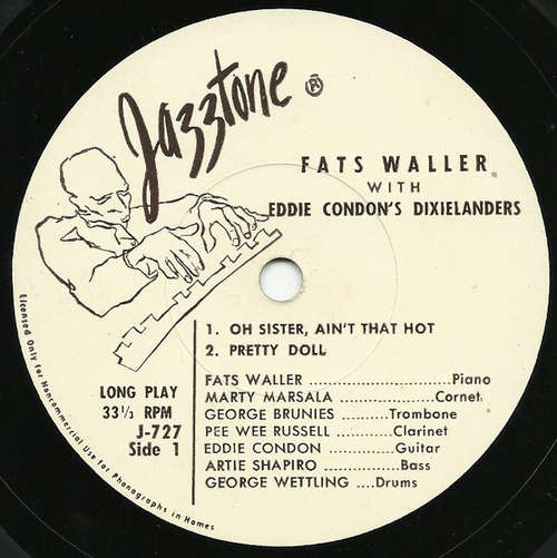 Cover Fats Waller With Eddie Condon's Dixielanders - Fats Waller With Eddie Condon's Dixielanders (7, EP, Mono) Schallplatten Ankauf