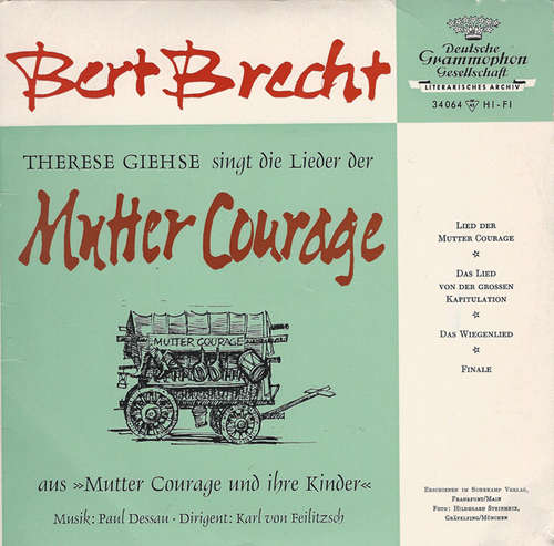 Cover Bert Brecht*, Therese Giehse, Paul Dessau, Karl Von Feilitzsch - Therese Giese Singt Die Lieder Der Mutter Courage (7, Mono) Schallplatten Ankauf