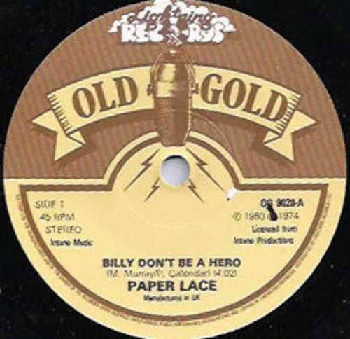 Cover Paper Lace - Billy Don't Be A Hero / The Night Chicago Died (7) Schallplatten Ankauf