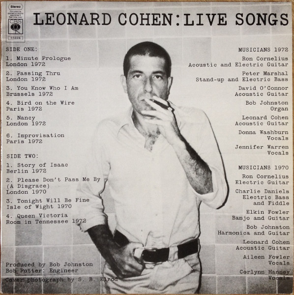Cover Leonard Cohen - Live Songs (LP, Album) Schallplatten Ankauf