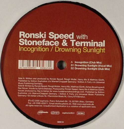 Cover Ronski Speed With Stoneface & Terminal - Incognition / Drowning Sunlight (12) Schallplatten Ankauf