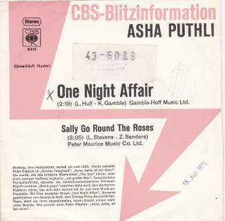 Bild Asha Puthli - One Night Affair (7, Single, Promo) Schallplatten Ankauf