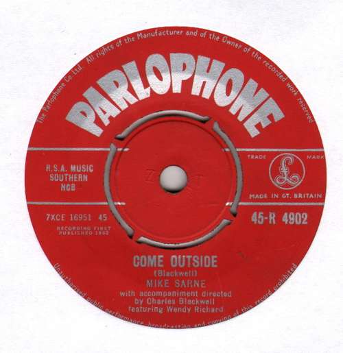 Cover Mike Sarne - Come Outside (7, Single) Schallplatten Ankauf