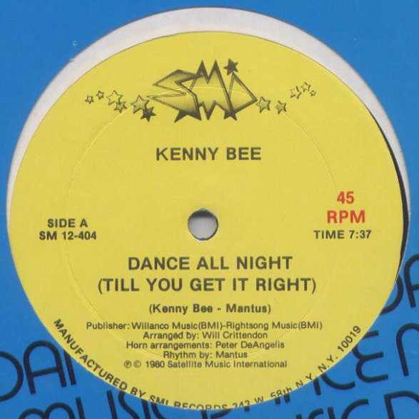 Cover Kenny Bee - Dance All Night (Till You Get It Right) (12) Schallplatten Ankauf