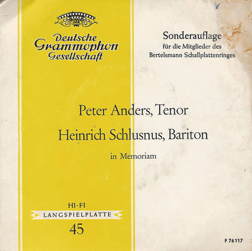 Cover Peter Anders (2), Heinrich Schlusnus - In Memoriam (7, Mono, Club) Schallplatten Ankauf