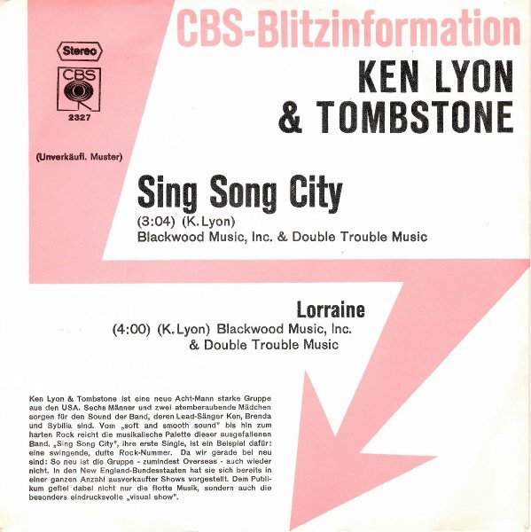 Cover Ken Lyon And Tombstone* - Sing Song City (7, Single, Promo) Schallplatten Ankauf