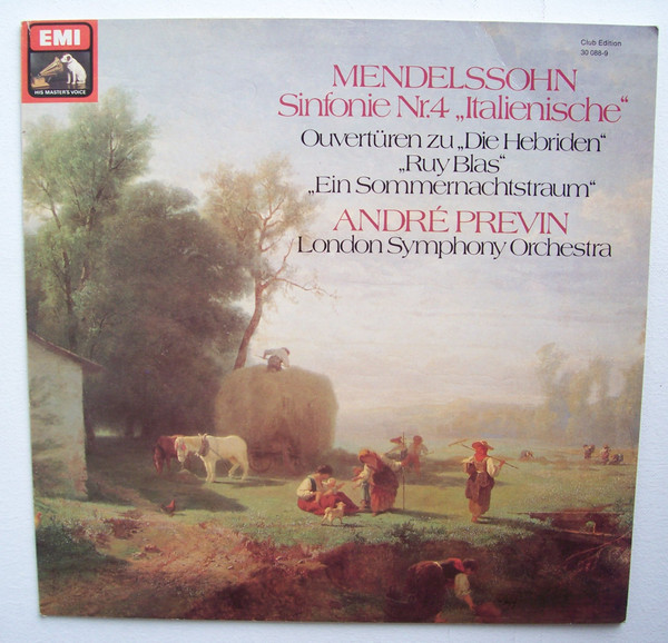 Cover Mendelssohn* - André Previn, London Symphony Orchestra* - Symphonie Nr.4 Italienische / Ouvertüren (LP, Club) Schallplatten Ankauf