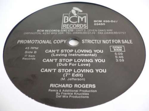 Cover Richard Rogers - Can't Stop Loving You (12, Promo) Schallplatten Ankauf