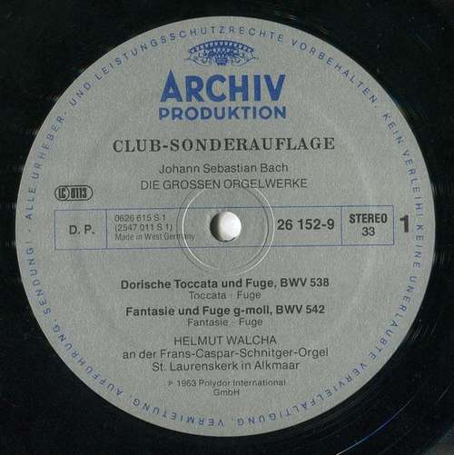 Cover Johann Sebastian Bach – Helmut Walcha - Die Grossen Orgelwerke (2xLP, Club, RE) Schallplatten Ankauf