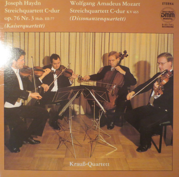 Cover Krauß-Quartett*, Mozart* - Haydn* - Streichquartett C-dur Op. 76 Nr. 3 Hob. Ill:77 (Kaiserquartett) / Streichquartett C-dur Kv 465 (Dissonanzenquartett) (LP, DMM) Schallplatten Ankauf