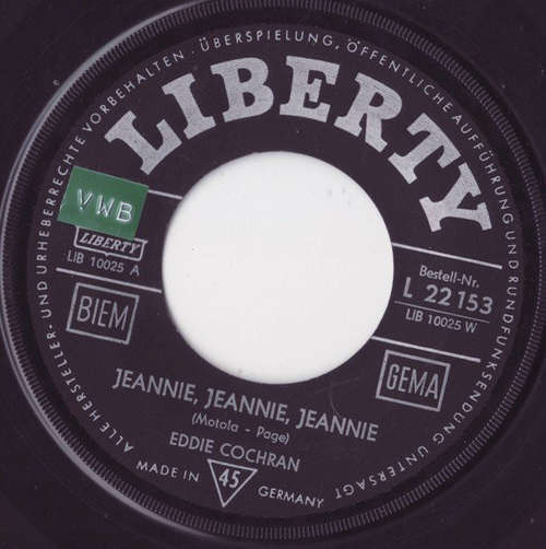 Cover Eddie Cochran - Jeannie, Jeannie, Jeannie / Stockings And Shoes  (7, Single) Schallplatten Ankauf