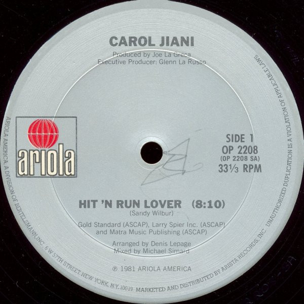 Cover Carol Jiani - Hit 'N Run Lover (12, Single, Ltd, Ter) Schallplatten Ankauf