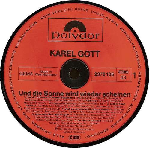Cover Karel Gott - Und Die Sonne Wird Wieder Scheinen (LP, Album) Schallplatten Ankauf