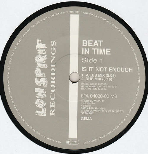 Cover Beat In Time - Is It Not Enough (12) Schallplatten Ankauf
