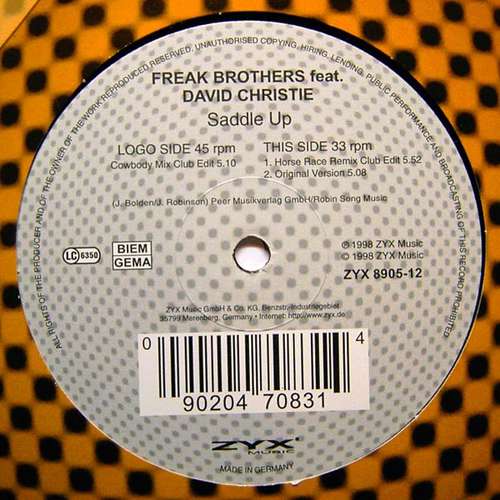 Cover Freak Brothers (3) Feat. David Christie / David Christie - Saddle Up (12) Schallplatten Ankauf