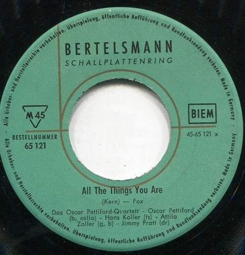 Cover Das Oscar Pettiford-Quartett* - All The Things You Are / Vienna Blues (7, Single, Mono) Schallplatten Ankauf