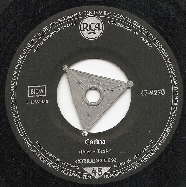 Cover Corrado Ei 93 - Carina (7, Single, Mono) Schallplatten Ankauf