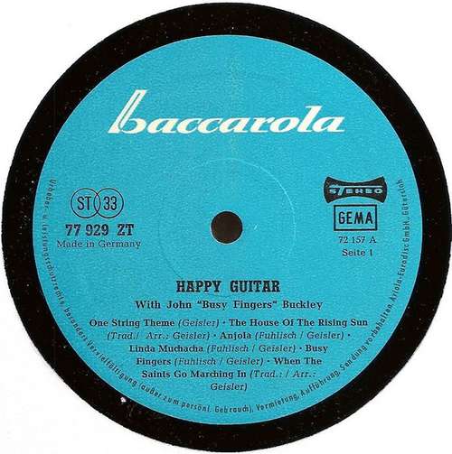 Cover John 'Busy Fingers' Buckley* - Happy Guitar (LP) Schallplatten Ankauf
