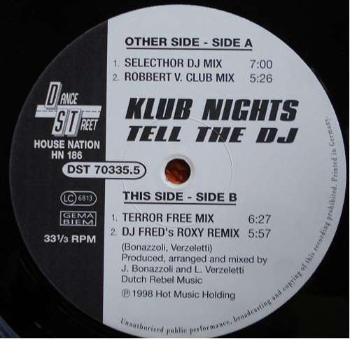 Cover Klub Nights - Tell The DJ (12) Schallplatten Ankauf