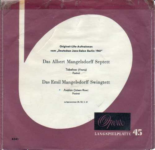 Cover Das Albert Mangelsdorff Septett*, Das Emil Mangelsdorff Swingtett* - Deutscher Jazz-Salon Berlin 1961  (7, Mono) Schallplatten Ankauf