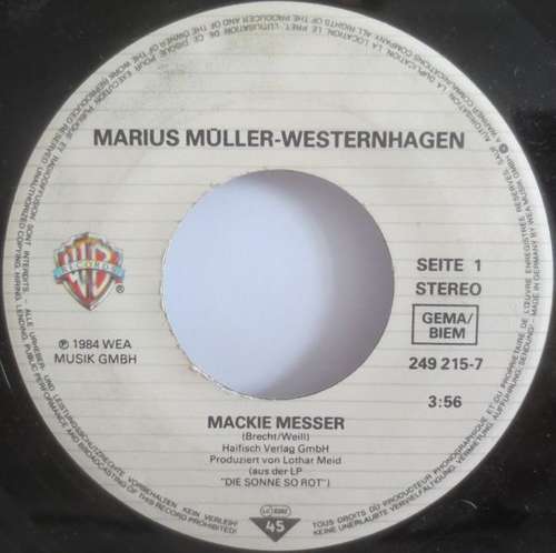 Cover Marius Müller-Westernhagen - Mackie Messer (7, Single) Schallplatten Ankauf