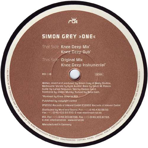 Cover Simon Grey - One (12) Schallplatten Ankauf