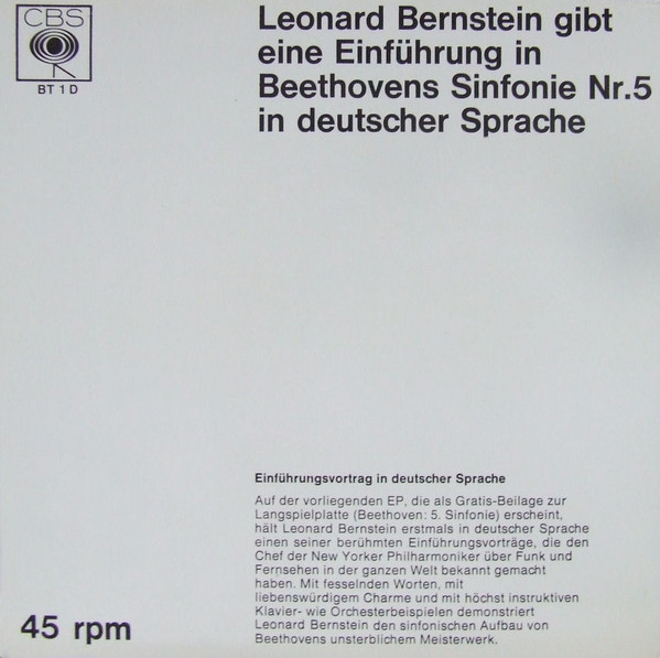 Cover Leonard Bernstein - Leonard Bernstein Gibt Eine Einführung In Beethovens Sinfonie Nr. 5 In Deutscher Sprache (7, Single) Schallplatten Ankauf