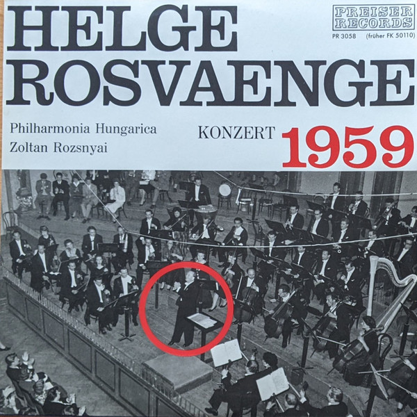 Cover Helge Rosvaenge* - Philharmonia Hungarica - Zoltan Rozsnyai - Helge Roswaenge - Konzert 1959 (LP, Album) Schallplatten Ankauf