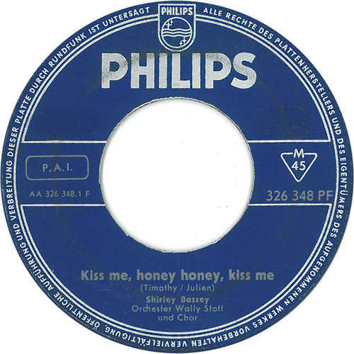 Cover Shirley Bassey - Kiss Me, Honey Honey, Kiss Me (7, Mono) Schallplatten Ankauf