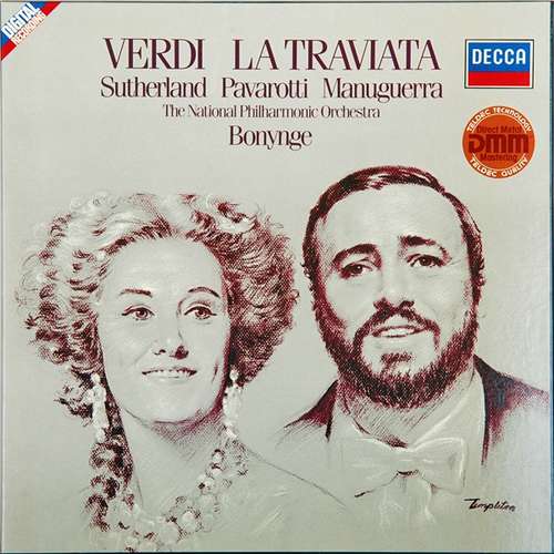 Cover Verdi*, Dame Joan Sutherland*, Pavarotti*, Richard Bonynge, Matteo Manuguerra, National Philharmonic Orchestra - La Traviata (3xLP + Box) Schallplatten Ankauf