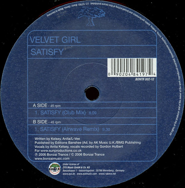 Cover Velvet Girl - Satisfy (12) Schallplatten Ankauf