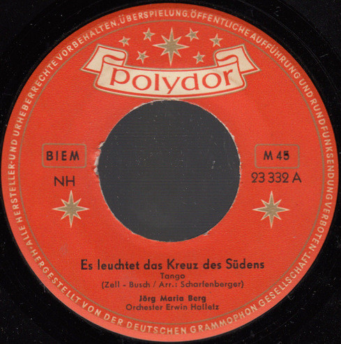 Cover Jörg Maria Berg - Es Leuchtet Das Kreuz Des Südens  (7, Single, Mono) Schallplatten Ankauf