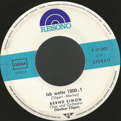 Cover Bernd Simon - Ich Wette 1000 : 1 (7, Single) Schallplatten Ankauf