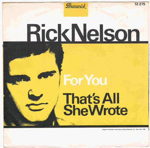 Cover Rick Nelson* - For You (7, Single) Schallplatten Ankauf