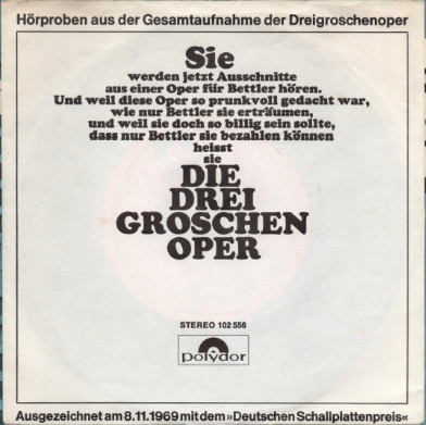 Cover Various - Hörproben Aus Der Gesamtaufnahme Der  Dreigroschenoper (7, EP, Promo, Smplr) Schallplatten Ankauf