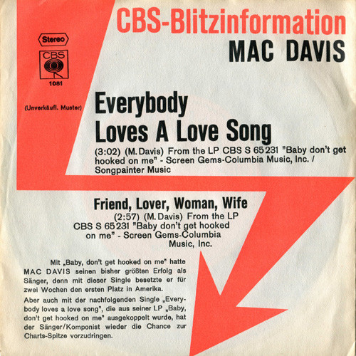 Bild Mac Davis - Everybody Loves A Love Song (7, Promo) Schallplatten Ankauf