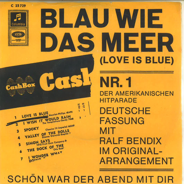 Cover Ralf Bendix - Blau Wie Das Meer (Love Is Blue) (7, Single, Mono) Schallplatten Ankauf