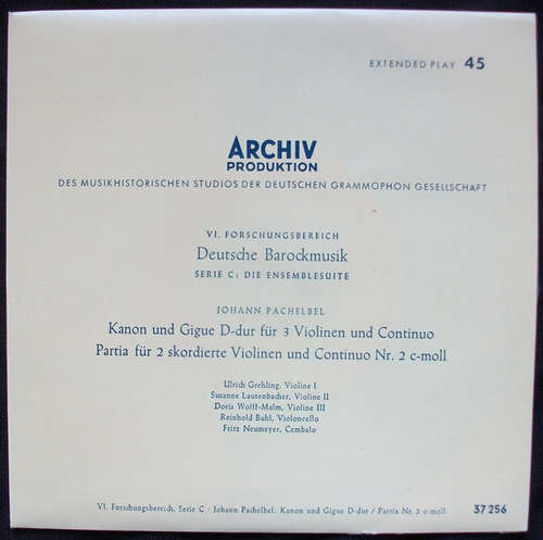 Cover Johann Pachelbel - Kanon Und Gigue Für 3 Violinen Und Continuo D-Dur / Partia VI Für 2 Skordierte Violinen Und Continuo B-Dur (7, EP) Schallplatten Ankauf
