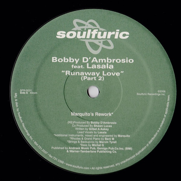 Bild Bobby D'Ambrosio Feat. Lasala - Runaway Love (Part 2) (Clepto & Marquito Remixes) (12) Schallplatten Ankauf